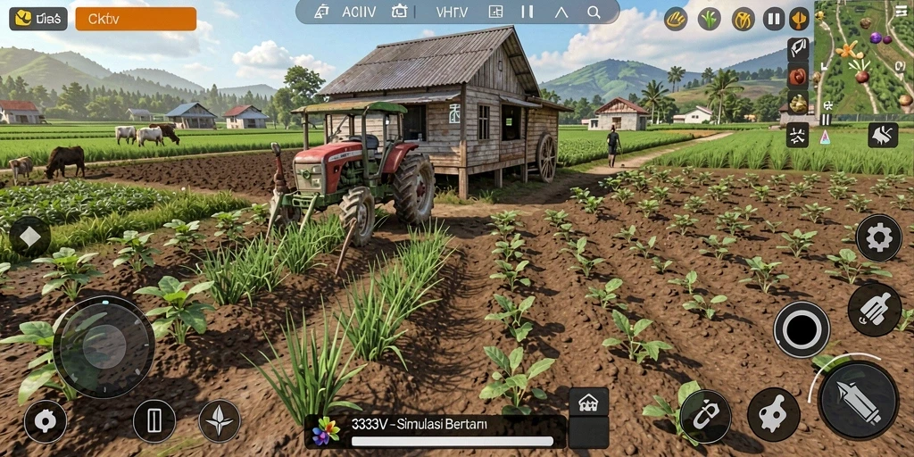 Tampilan gameplay 333V yang menarik saat bertani di ladang.