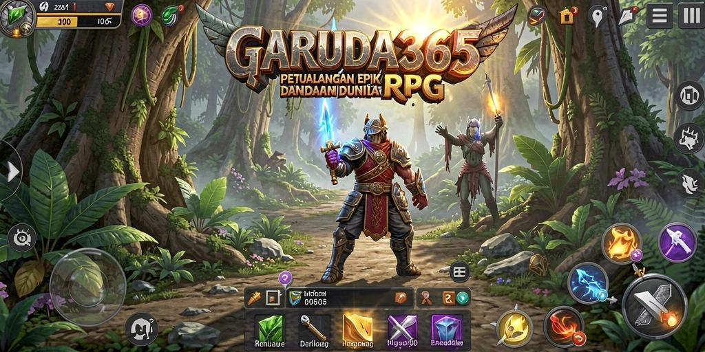 Screenshot GARUDA365 menunjukkan aksi pertempuran menegangkan dalam game RPG.