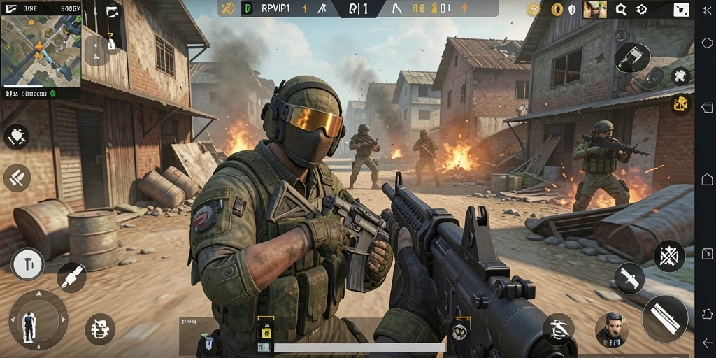 Tampilan gameplay RPVIP1 dengan aksi tembak-menembak yang intens.